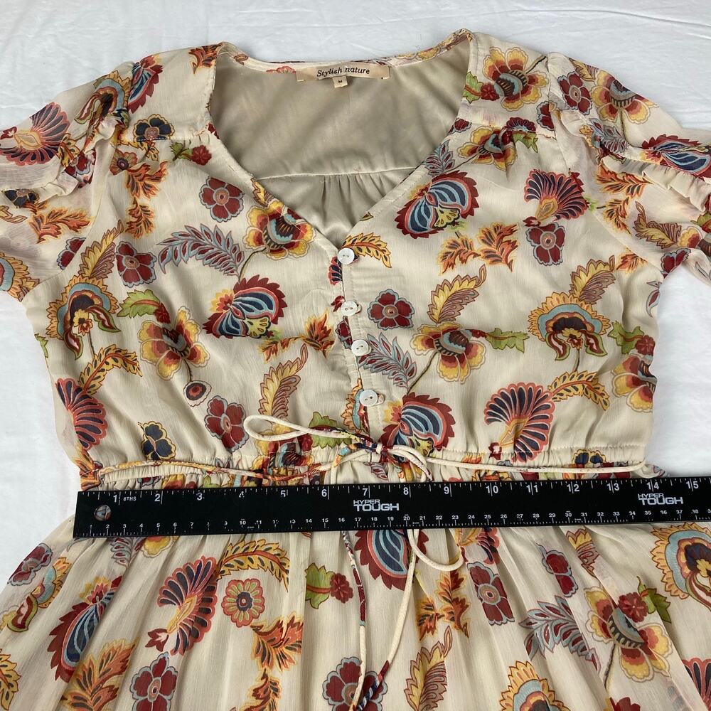 Stylish Nature Tiered Maxi Dress M Floral Pullover Ruffle Boho Chic Hippie Retro - Picture 8 of 9